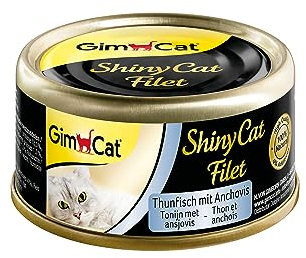GimCat ShinyCat Filet Thunfisch mit Anchovis - Katzenfutter mit saftigem Filet ohne Zuckerzusatz für ausgewachsene Katzen - 48 Dosen (48 x 70 g)