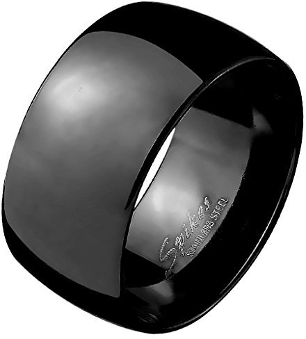 Mianova Herren Ring Extra Breit Edelstahl Spiegel poliert Daumenring Männer Biker Rocker Massiv Herrenring Schwarz Größe 73 (23.2)