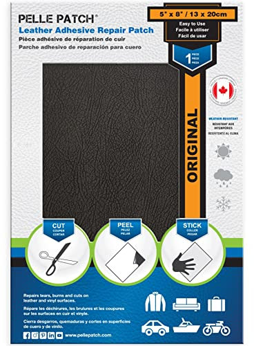 Pelle Patch - Kunstleder Flicken schwarz - Lederflicken selbstklebend schwarz - Leder Reparatur Set schwarz - - In 25 Farben erhältlich - Original 13cm x 20cm - Schwarz