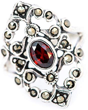 WINDALF Mittelalter Ring AZUARÎ h: 2.1 cm Roter Kristall Hochwertiges Silber (Silber, 66 (21.0))