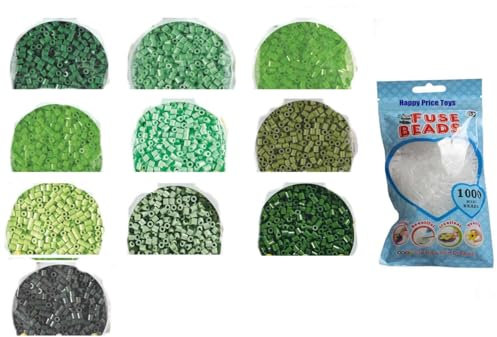 Happy Price Toys Midi Bügelperlen Konvulut HPT-47-10 Beutel a 1000 Stck :Grün,Hellgrün,Dunkelgrün,Neon Grün,Fluor Grün,Pastell Grün,Helle Olive,Pastell Mint,Eucalypt,Waldgrün