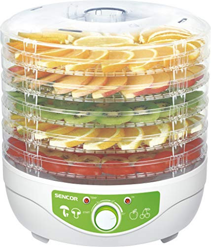 Sencor 41006106 SFD 790WH Dörrgerät mit der Temperaturregelung für-Klötzen, Pflaumen, Aprikosen, Bananen,Trockenfleisch, getrockneten Fischen, 250 W, Food dehydrator, Metal, Weiss
