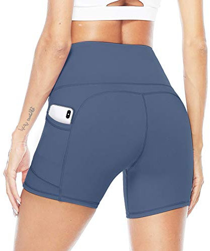 JOYSPELS Kurze Radlerhose Sporthose Damen Kurz Leggings, Blickdicht Taschen High Waist Yoga Shorts für Sommer Sport Training Gym Fitness, Blau, XXL
