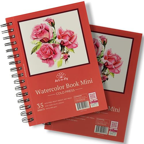 Art-n-Fly Aquarellpapier A5 300 g/m² - 2 x 35 Seiten als Ringbuch - Aquarellblock zum Malen, Malblock, Malpapier, Aquarell Skizzenbuch, Watercolor Paper Sketchbook, Aquarell Papier