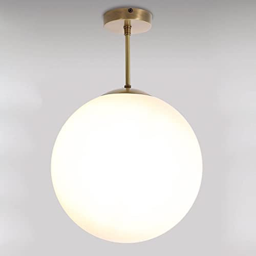 Licht-Erlebnisse Deckenleuchte MUSA Bronze hell Weiß Echt-Messing Glas Kugel Vintage Premium Lampe Wohnzimmer Bad