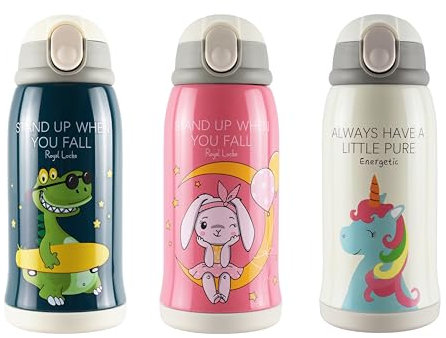 Stainless Steel Water Bottle with Strap Bag, Top of Cup and Straw Insulated Double Walled Vacuum Flasks Drinks Bottle Hot/Cold Drinks for Children Kids Boys Girls Rabbit