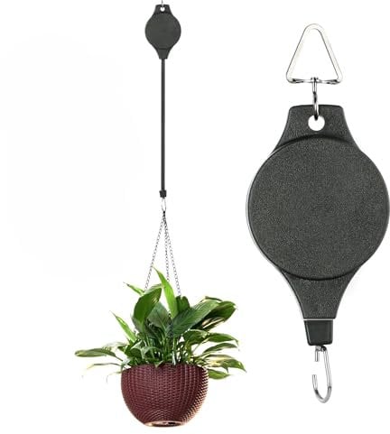 Namvo 3er-Pack Hängekorb-Riemenscheiben, Hängekorb-Verlängerung, robuster, einziehbarer Pflanzenaufhänger, leicht erreichbarer Aufhänger für Pflanzgefäße, Vogelhäuschen im Innenbereich (schwarz)