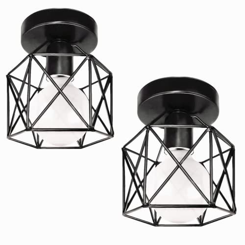 Biqing Vintage Ceiling Lights Pendant Light Fixture Retro Black Ceiling Lighting with E27 Socket for Hallway, Bedroom, Cloackroom, No Bulbs, 2Pack