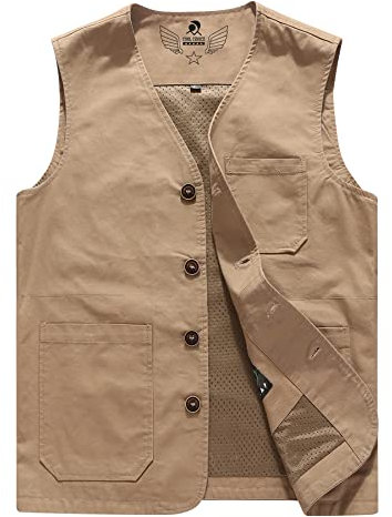 Oralidera Chaleco de Pesca para Hombre Chaleco Deportivo de Fotografia Chaleco Tipo Safari Chaqueta sin Mangas de Trabajo, Cachi, XL