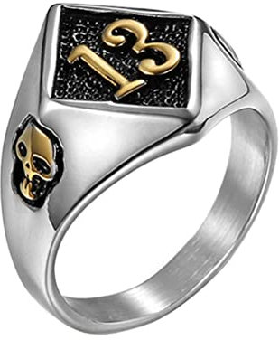 PAURO Herren Edelstahl Nr. 13 Motorrad Biker Ring Evil Skull Silber Gold Größe 68
