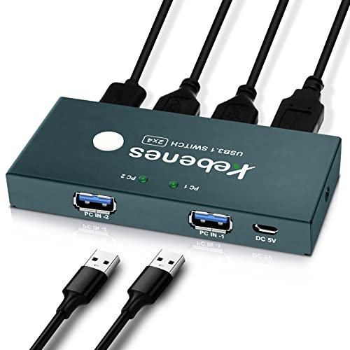 USB Switch USB 3.0 Switcher 2 in 4 out USB Umschalter für 2 PC Teilen 4 USB für Tastatur, Maus, USB Sticks, Festplatten usw, mit 2 USB Kabeln,1 Micro USB Kabel, Plug and Play