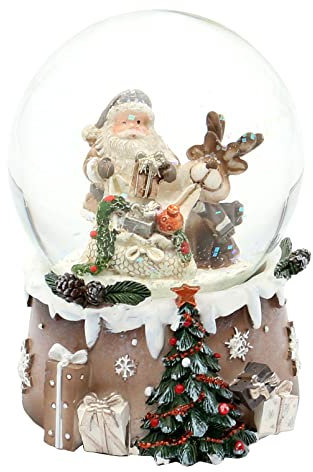 Dekohelden24 Schneekugel Weihnachtsmann mit Elch auf aufwendig verziertem Sockel, Maße L/B/H: 6,5 x 6,5 x 9 cm Kugel Ø 6,5 cm.