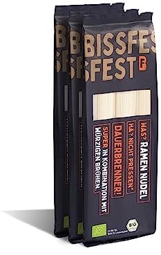 bissfest BIO Ramen Nudeln 750 g (3 x 250g) - Authentisch asiatische Nudeln für japanische Ramen Suppe oder Wok Gerichte - Vegan