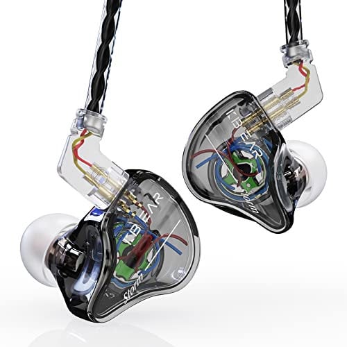 Yinyoo KBEAR Storm - Auriculares con 1DD, Kbear con Cable en la Oreja de Alta fidelidad, Graves Profundos, Sonido Claro sobre la Oreja con Cable Desmontable (Negro Transparente, sin micrófono)