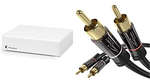 Pro-Ject Phono Box E, Phono Vorverstärker (Weiß) & KabelDirekt – 1 m – Cinch-Kabel, 2 Cinch auf 2 Cinch, Stereo-Audiokabel (Koax-Kabel, RCA-Stecker/Stecker, analog oder digital,schwarz)