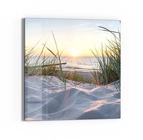 DEQORI Glasbild Echtglas | Motiv Ostsee Sonnenuntergang | quadratisch einteilig 50x50 cm | schöne Dekoration | Wandbild für Wohnzimmer, Schlafzimmer, Flur & Küche | moderne Wanddeko