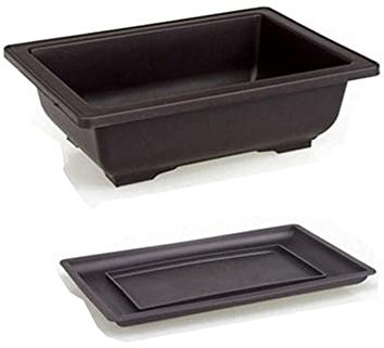 Vaso rettangolare per piante, vaso per bonsai in plastica, vaso per piante grasse con vassoi, contenitore per piante da giardino, interno ed esterno, colore del caffè - 6 #