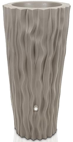 YourCasa Regentonne 160 Liter [AquaDesign Flower] mit Metallgewinde und Pflanzkübel- Regenfass Frostsicher aus Kunststoff - Regenwassertonne - Regenwassertank Garten Wassertank Regensammler (Beige)