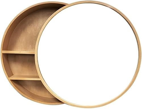 Spiegelschrank Badezimmer runder Schlafzimmer-Rundspiegel mit Ablagefach Wandmontierter runder Schminkspiegel aus Holz