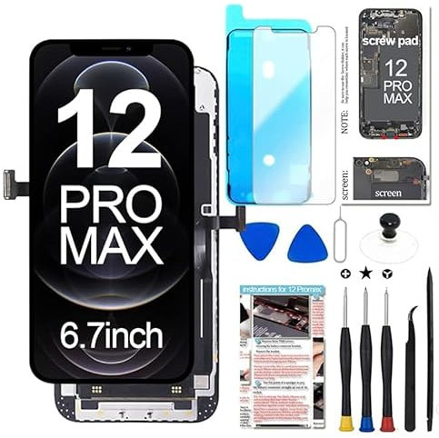 Allfixparts Repuesto de pantalla para iPhone 12 Pro Max de 6.7 pulgadas (A2342, A2410, A2412, A2411), marco digitalizador de pantalla táctil 3D con herramientas de reparación