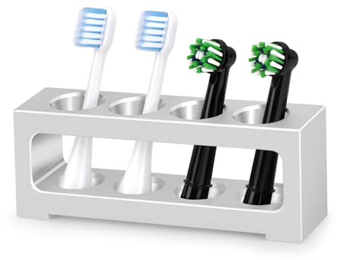 MOLEDINO Porta Testine Spazzolino Elettrico Lega Alluminio 4 Slot con Foro di Scarico, Supporto Testine Spazzolino Elettrico Base Antiscivolo da Bagno Rettangolare, Toothbrush Head Holder (Argento)