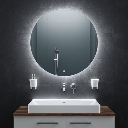 BR Bringer LED Badspiegel Rund - 80cm - Badezimmerspiegel mit Beleuchtung und Anti-Beschlag Funktion - Dimmbar, Energiesparend, 3 Lichtfarben, Touch-Schalter und Speicherfunktion (Modell: BRRS201)