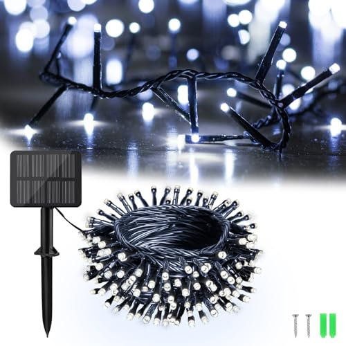 BOLWEO Solar Lichterkette Außen, 6M 60 LED Solar Lichterkette Aussen mit Timer und 8 Modi,IP65 Wasserdicht Solarlichterkette für Garten, Hof, Terrasse,Hochzeit (Kaltweiß)