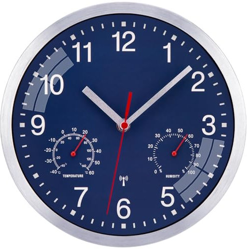 ACCSHINE Horloge Murale Radio-pilotée de 25 cm - sans tic-tac - Silencieuse - À Quartz - Fonctionne avec Piles - Facile à Lire - pour Chambre, Maison, Cuisine, Chambre à Coucher, Bureau, école - Bleu