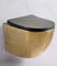 RD Luxury Premium Gold-Wand-WC mit Krokodilmuster - Spülrandloses Hänge-WC aus Keramik mit abnehmbarem Softclose-Deckel und schwarzem Innenbecken inklusive Schallschutz-Set.