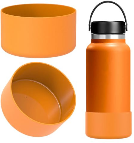 Linkidea Water Bottle Boot Compatible with Hydro Flask Wide Mouth Flex Cap/Straw Lid/Chug Cap 32oz/40oz, Silicone Bottle Bottom Sleeve Cover Protector, Bottle Bumper (Clementine / 2 Pack)