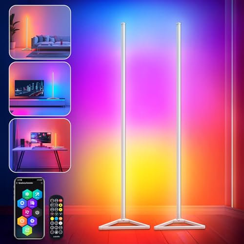 KingMile Moderne RGBIC LED Bodenleuchte mit Fernbedienung für Wohnzimmer, Schlafzimmer, Esszimmer, Küche, Bad, Home Office, Hotel, Restaurant, Bar