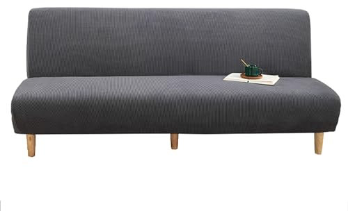 Sofabezug Ohne Armlehnen Beige/Grau 3/2 Sitzer Sofabettüberzug Ohne Armlehne Rutschfest Stretch Spandex Futon-Sofa-Sitzbezüge Faltbar Sofabezug klappbares Schlafsofa Schonbezug(160-190cm,Dark gray)