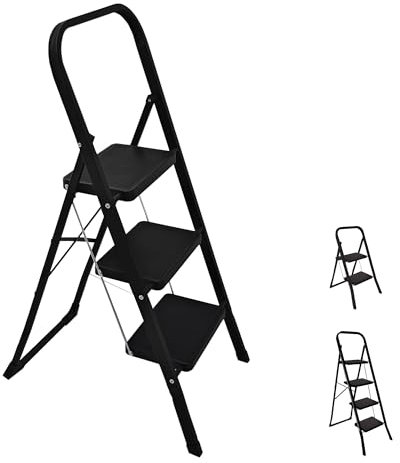 SG Traders 3 Step Ladder Folding Heavy Duty Ladder Reach New Heights With Safe Durable Anti Slip Wide Tread Portable Mat Step Ladder Reliable Elevation Solutions For Indoor Outdoor Stools (Black)