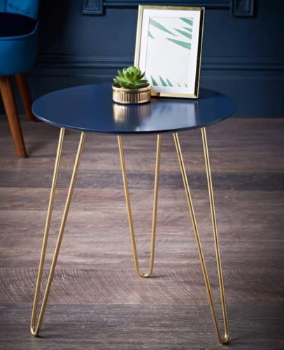 FAHAAM Versatile Style Navy Blue Round Coffee End Table | Modern Sofa Table/Small Lamp Plant Coffee Table/Night stand for Living Room Bedroom and Small Spaces/Home Décor (40x40x45cm)