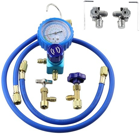 Wisepick R290 und R600A Ladekrümmerschlauch und Einzel-Messgerät-Set mit 1,27 cm ACME Can Tap und BPV31 Bullet Piercing Ventilen
