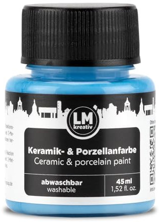 LM-Kreativ Peinture céramique et porcelaine 45 ml - Bleu clair - Passe au lave-vaisselle - Peinture pour verre et céramique - Idéale pour peindre des tasses et de la porcelaine - Projets créatifs sur