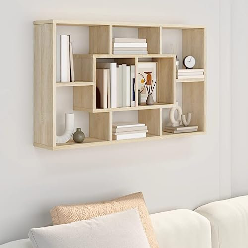 Myheimly Wandregal, Wandablage mit viel Stauraum, Hängeregal für Wohnzimmer, Schweberegal Bücherregal Büroregal Regal, Holzwerkstoff Sonoma Eiche