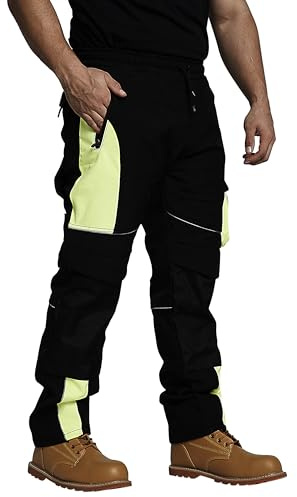 Sam Caan® Hi Vis Mens Work Trousers Softshell Men High Visibility Viz Water Resistant Cargo Rain Proof Repellent Windproof Safety Site Work Wear Builder Pants Soft Shell Workwear Warm