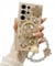Aulzaju Samsung Galaxy S24 Ultra Case for Women, Magsafe, Cute Bling Diamond Sunflower Kickstand, Glitter Girly Bead Pearl Strap Phone Case for Samsung S24 Ultra Gold