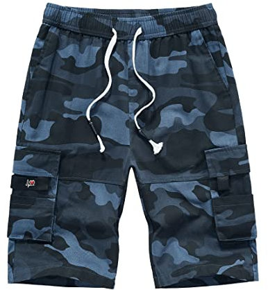 APTRO Herren Kurze Hosen Cargo Shorts Outdoor Sommer Shorts Freizeit Baumwolle Arbeitsshorts 109 Camouflage Dunkelblau XL