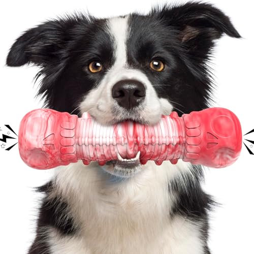 HETOO Hundespielzeug, Unzerstörbar Spielzeug für Große Hunde Kauspielzeug für Aggressives Kauen Robuster Langlebig Naturkautschuk Kauspielzeug für Mittelgroße Große Hunde (Rot Weiß)