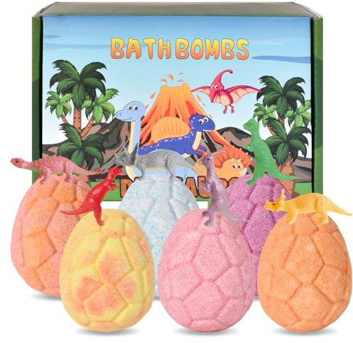 6 Stück Badebomben für Kinder mit Überraschungsspielzeug,Handgefertigte Natürliche Dinosaurier Badekugeln,Schaumbad Set für Jungen und Mädchen, für Geschenk zu Weihnachten,Ostern und Geburtstagen