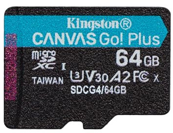 Kingston Canvas Go Plus microSDXC Memory Card Gen4 200MB/s A2 U3 V30 64GB Single Pack w/o ADP Card only-SDCG4/64GBSP