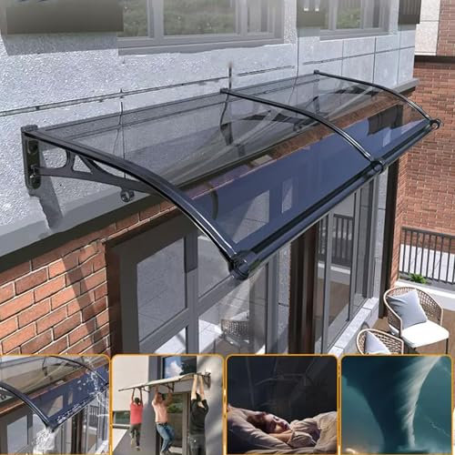 DRFGNF Markise mit modernem Design für die Haustür, mit großer Regenrinne für Gartenfenster im Freien, und 99% wasserabweisender Polycarbonat-Abdeckung, ideal für Veranda-Dachterrassen (80 x 450 c