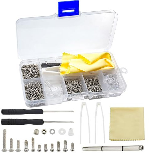 1000 Pcs Glasses Screws Repair Kit | Glasses Repair Kit with Screws & Screwdriver | Spectacle Repair Kit -Tool Set with Nose Pads, Precision Tweezers for Eyeglasses, Sunglasses & Reading Glasses