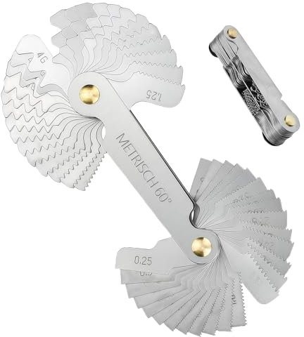 52-Blätter Edelstahl Gewindelehre Set, Metrisch 60° und Whitworth 55°, Feingewinde Schneidsatz für 24 Blätter 0,25-6,0 mm und 28 Blätter 4G-62G, Feingewinde Messwerkzeug