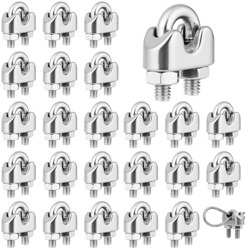 Flintronic M3 Presillas Cable Acero Abrazaderas, 24 Piezas 304 Inoxidable Perno En U Sujetacables de Acero Wire Rope Clips, Wire Rope Clips Tensor Cuerda Tendedero, para Cable de Acero Ø 3 mm