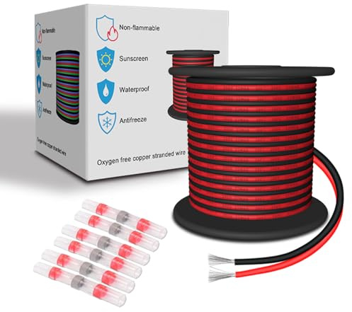 LEADTOPS Silikon Elektrokabel 22 AWG, Rot/Schwarz, 15.24M/Farbe 0,33 mm² 2 Kabel 22/2 Flexibel Verzinntes Kupferkabel