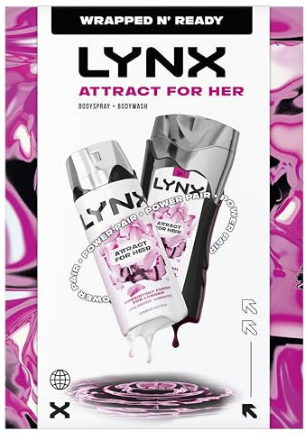 Lynx Attract for Her Gift Set- 50ml Body Spray & 225ml Body Wash, Fresh Fragrance Duo, Feminine Scent, Great for Gifting or Everyday Use