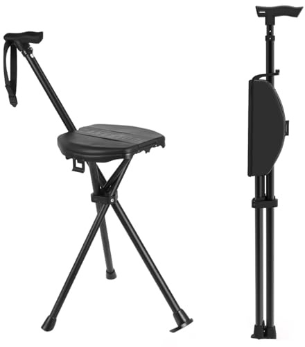 Gehstock mit Sitz, 95-104 cm Faltbar Sitzstock, Tragkraft bis 250 kg | Tragbarer Gehstock Klappbar mit Tragetasche, Spazierstock mit Sitz, Faltbarer Wanderstock mit Sitz für Frauen und Männer